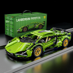 Ehitusplokid City Mehaaniline Kiirs&otilde;iduk Superauto 1/14 Lamborghini Klotsid M&auml;nguasjad Lapsele T&auml;iskasvanu kingitus Lamborghini Green-1200Pcs