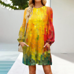 Moodne naiste pikkade varrukatega joonkleit, s&uuml;gisene vabaaja puljongiga, laia kaelusega taskutega kleit L armee roheline v&auml;rv