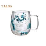 250 ml kahekordse seinaga klaaskruus, l&auml;bipaistev lilleline laia suuga tass k&auml;epidemega isolatsiooniga kohvikumm kohvitee &scaron;okolaadi jaoks 250ml sinine