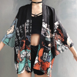 Unisex naine Jaapani Harajuku kimono Haori &otilde;huke p&auml;ikesekaitsemantel kardigan XXXL must
