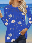 Moodsalt s&uuml;gisene naiste pitsist lillemustriga T-s&auml;rk &Uuml;markaelusega pikkade varrukatega plusssuuruses vabaaja pullover, naiste topp 2XL sinine