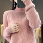 Naiste ka&scaron;miir kampsun Qinghe ka&scaron;miir 30% ka&scaron;miir 70% vill s&uuml;gis-talvine ka&scaron;miir paks pullover pehme ja soe XXL roosa