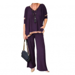 2 tk/komplekt naiste top p&uuml;kste komplekt, V kaelus, kolm neljandikku varrukatega dressipluus, elastne XXXL lilla