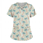 Suures suuruses armsad tr&uuml;kitud Scrub t&ouml;&ouml;vormi topid naistele V-kaelusega l&uuml;hikeste varrukatega l&otilde;busad T-s&auml;rgid taskutega t&ouml;&ouml;riiete s&auml;rk XXXXL