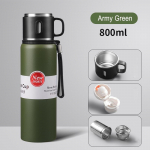 Suure mahutavusega roostevabast terasest termosega kaasaskantav vaakumkolbiga isoleeritud trumli trossiga termoveepudel 600/800/1000/1500ml 800ML tumeroheline v&auml;rv