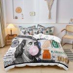 100-dollarilise piletiga tr&uuml;kitud voodipesukomplekt Pehme mugav tekikott Magamistoa k&uuml;lalistetoa jaoks (1*Tekikott + 2*padjap&uuml;&uuml;rid) 135X200cm