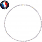 PERLINEA - Collier Perle de Culture d'Eau Douce AAA+ - Riz 4-5 mm - Violet - Or Jaune - Bijoux Femme