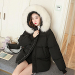 Talvine paks soe sulemantel naiste polsterdatud jope naistele vabaaja kapuutsiga karusnahast krae Parkad jakid mantel Naiste v&auml;lir&otilde;ivad S pruun