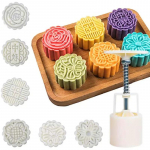 6 tk Moon Cake Vorm - DIY k&auml;sitsi pressitud k&uuml;psisemargid kesks&uuml;gisfestivaliks - lillerežiimi mustrid - 1 vorm, 6 templit - 50 g valge