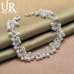 925 Sterling h&otilde;bedane kaherealine matthelmestega kett k&auml;ev&otilde;ru Moodsad pulmaehted 20CM