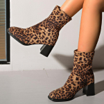 Moodsad Naiste Leomustriga Suede Pahkluusaapad Elegantne K&otilde;rge Kontsaga Kingad Naine 2025 Trend Talvised Pumbad Lumised Paksud Mootorrattasaapad Mujer Botas 36 leopardimustriline v&auml;rv