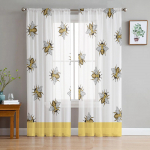 Mesilased Putukad Kollased L&auml;bipaistvad Kardinad Magamistoa Elutoa Kaunistuseks Aknakardin K&ouml;&ouml;ki T&uuml;ll Voile Organza Kardinad W135 x H115cm x1&Rod Pocket