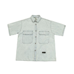 Retro Denim t&ouml;&ouml;riietus l&uuml;hikeste varrukatega s&auml;rk, Meeste ja naiste suvine moem&auml;rk, Jaapani retro poolepikkuste varrukatega trend, Lahe ja avar s&auml;rk M helesinine v&auml;rv