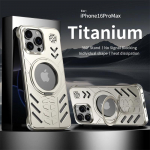 Luksuslik alumiiniumist metallist raamita telefoni&uuml;mbris iPhone 16 15 Pro Max Magsafe magnetilise kaitserauaga 360&deg; p&ouml;&ouml;rleva aluse aroomiteraapia kate For iPhone 16 Pro Max must