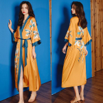 Hiina stiilis prinditud naiste pika hommikumantli &ouml;&ouml;s&auml;rk Retro-satiinist magamisriietus &Ouml;&ouml;s&auml;rk Poole varrukaga kimono hommikumantli kleit lahtine kodukandmine one size