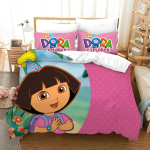 3D-multikad DORA EXPLORER voodipesukomplekt, &uuml;heinimesevoodi, kaheinimesevoodi, suur King-size Kawaii t&uuml;druku voodikomplekt t&auml;iskasvanutele lastele, tekikotid AU Single 140x210cm