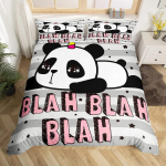 Panda tekikott King Size must-valge loomade lohutav kate padjap&uuml;&uuml;ridega t&auml;hetaevasinine &uuml;lipehme tekikate 70x133cm 2pcs