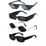 Sheomy Unisex Combo pakkumine 4 tooni prillidega Black Candy MC stan Rectangle Retro Vintage kitsad p&auml;ikeseprillid naistele::Mehed