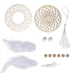 Kit DIY Capteur de r&ecirc;ves - Rayher - 26 cm x 7 cm - 2 disques en bois - 6 perles naturelles - Plumes blanches