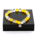 Pierres et Min&eacute;raux. Bracelet Perles Agate jaune + Quartz 8 mm. Fabriqu&eacute; en France.