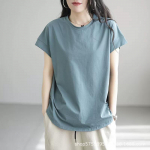 Casual Label Retro l&uuml;hikeste varrukatega T-s&auml;rk naistele, avar ja salendav temperament, &otilde;&otilde;nsa aluss&auml;rk, kevadsuvine naiste topp M sinine