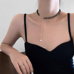 Kvaliteetne must l&uuml;hike rangluukett Naiste ehted helmestega kaelakeed, aksessuaarid kingitus 1Pc