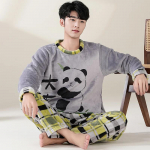 Panda Joonisfilm Armas Korallfliis Talvine Soe Koduasu Meestele O-kaelus 2tk/komplekt Magamistopp P&uuml;ksid Magamisriided Noore Poisi Pidžaama L for 50-65kg