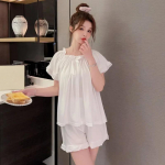 Suvised t&uuml;drukute kahest osast l&uuml;hikeste varrukatega pidžaamad kaldkaelusega, paelaga, &uuml;hev&auml;rvilised, naiste &otilde;hukesed, pehmed, elastsed, lahtised koduriiided onesize40-70KG valge