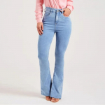 Naiste Slim Stretch Fashion Hele v&auml;rvi flare teksad S helesinine v&auml;rv