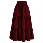 Bohemian Style Women Skirt Elastic High Waist Adjustable Drawstring Cake Skirt Solid Color M veinipunane v&auml;rv
