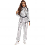 Naiste Astronauti Kost&uuml;&uuml;m Metallik Kombinesoon Mock Kaelusega Pikkade Varrukatega Lukuga Bodysuit Cosplay S h&otilde;be