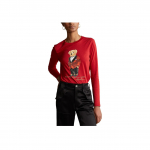 Polo Ralph Lauren Karu Graafikuga &Uuml;mmarguse Kaelusega Pikkade Varrukatega T-s&auml;rk Naiste Topp Punane WMPOKNINCU20001-620 XS