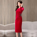 Naiste kevade ja s&uuml;gise pikk kleit Kuldne sametkleit pikkade varrukatega seelik XXXL