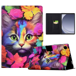 Samsung Galaxy Tab A9 &uuml;mbris PU-nahast mustriga kokkuklapitav tugijalaga kaitsev tahvelarvuti kate Rose Cat