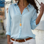 QICED Naiste mood vabaaja &uuml;hev&auml;rvilise tr&uuml;kiga pikkade varrukatega POLO kaelusega pluusid ja s&auml;rgid S