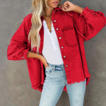 Naiste vabaaja kulunud aukudega tutt Lahtine massiivne teksajakk XL