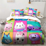 Gabby nukumaja voodipesukomplekt Kawaii voodipesukomplekt &Uuml;heinimese Kaheinimese suurus Kodu dekoratsioon T&uuml;drukutele Lastele Joonisfilm Armas Kass Tekikotikomplekt EU Single135x200cm