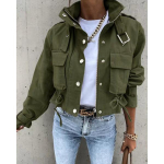 Naiste jakk R&otilde;ivad Streetwear S&uuml;gis ja talv Elegantne Kitsas &Uuml;mar kael &Uuml;hev&auml;rviline Tasku N&ouml;&ouml;p Disain Pikk varrukas T&ouml;&ouml;riided Mantlid M roheline