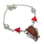 Natural Bloodstone, Coral Gemstone 925 Sterling Silver Jewelry Necklace 18 j5f63