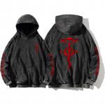 Kuum anime Fullmetal Alchemist logo prindiga kapuutsiga meeste ja naiste vintage manga kapuutsikad pestud puuvillane pullover Harajuku lai dressipluus L must