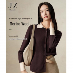 Women's Contrast Polo Neck Faux Two-Piece Merino Wool Sweater XL