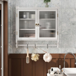 Seinakapp - MUVOE - Vintage - 2 klaasuksega - 60 cm - 3 riiulit valge
