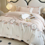 Luksuslik t&auml;ispuuvillane lilledega tikitud voodipesukomplekt: Kvaliteetne pikkade kiududega puuvillast voodikate ja voodilina. 2.0m Flat Sheet Set 4pcs/Duvet 220x240
