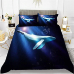 Whales King Queen tekikate Ookeani loomade voodipesukomplekt merevetikate merit&auml;ht Marine Life tekikate Sinine pol&uuml;estrist lohukott EU Twin(135x200cm)
