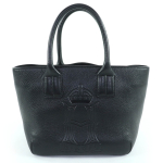 Great HIROFU Handbag Front Logo All Leather Tote Bag black leather Women Used black