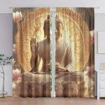 2 tk - Buddha kuju kuldse taustaga tr&uuml;kitud kardinad, varraste taskuga kardinad, kodu kaunistus, toa kaunistus 14Wx39L(35x100CM)x2&Rod Pocket