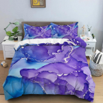Stiilne Akvarellmarmor Sinakasroheline Marmor Tekikate Naistele T&uuml;drukule Kingitus Kuldne Voolav Kivi Abstraktne Kunst Akvarell Voodikate Kate EU Single(135*200cm)3pcs