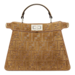 Fendi Peekaboo I See U Reljeefne FF-mustriga Vasikanahast &Otilde;lakott-tote V&auml;ikesed Naiste k&auml;ekotid Beež 8BN327-AT14-F0EMR Basic Set (Bag+Dust Bag)