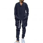 2 tk/komplekt Meeste spordir&otilde;ivaste &uuml;likond V-kaelusega pikkade varrukatega topid, elastsed n&ouml;&ouml;riga v&ouml;&ouml;koha taskutega dressip&uuml;ksid, komplekt Twist Texture vabaajar&otilde;ivad XXL must