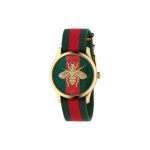 Gucci G-Timeless Seeria Kell Kvartsmehhanism Nailonrihm Punane sihver Mesilase tikand Punane Roheline triibuline V&auml;rviplokk Unisex kellad YA126487B Regular Watch Box,Brand-New Out of Warranty